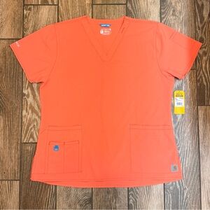Carhartt Women's V-Neck Scrub Top in Coral Orange